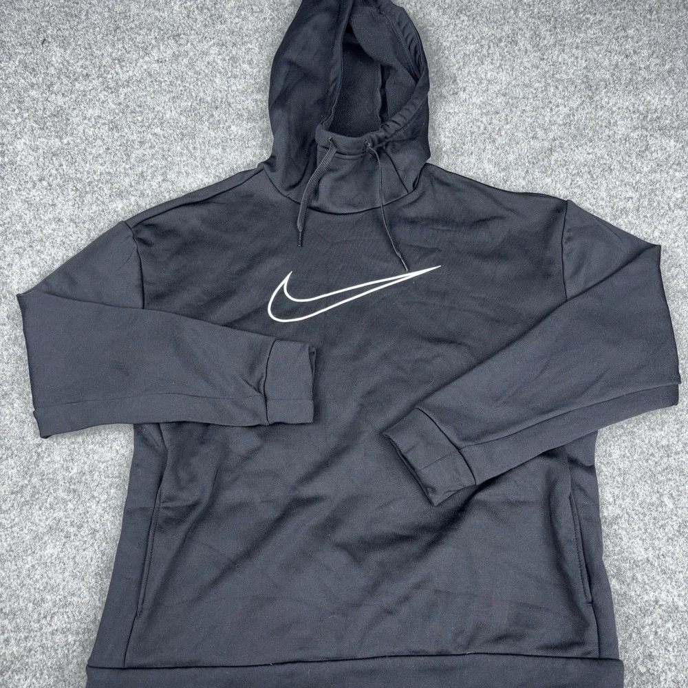 Nike Hoodie Mens Small Black Fleece Lined Pullover Gym Athletic Swoosh Logo EUC